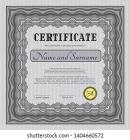 Grey Diploma template. Elegant design. With complex linear background. Vector illustration. 