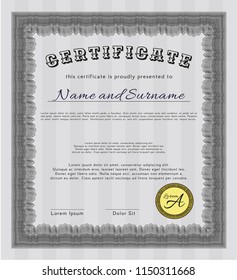 Grey Diploma template. Excellent design. With complex background. Detailed. 