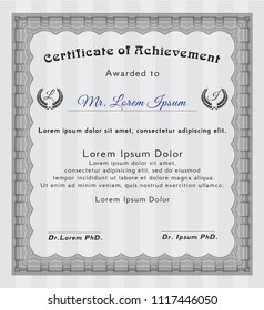 Grey Diploma template. With guilloche pattern. Artistry design. Detailed. 