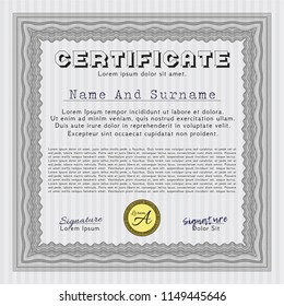 Grey Diploma template. With guilloche pattern. Cordial design. Customizable, Easy to edit and change colors. 
