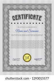 Grey Diploma template. With guilloche pattern. Vector illustration. Lovely design. 