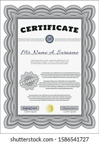 Grey Diploma template. With guilloche pattern and background. Customizable, Easy to edit and change colors. Money style design. 