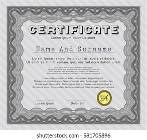 Grey Diploma template. With guilloche pattern and background. Money Pattern design. Detailed. 