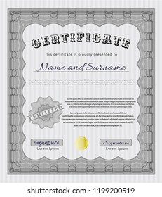 Grey Diploma template. With linear background. Vector illustration. Good design. 