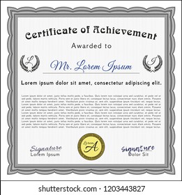 Grey Diploma template. With linear background. Vector illustration. Money Pattern. 
