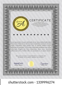 Grey Diploma template. With linear background. Vector illustration. Beauty design. 