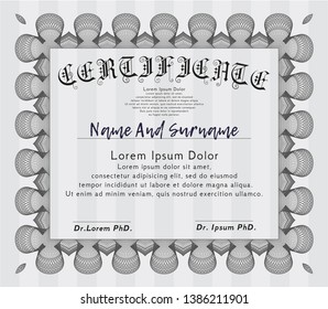 Grey Diploma template. With linear background. Detailed. Cordial design. 