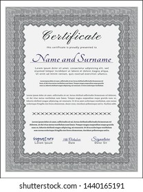 Grey Diploma template. With linear background. Customizable, Easy to edit and change colors. Money Pattern design. 