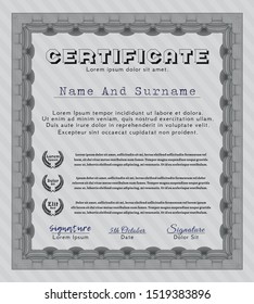 Grey Diploma template. With linear background. Detailed. Retro design. 