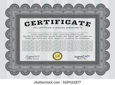 Grey Diploma template. With linear background. Vector illustration. Nice design. 