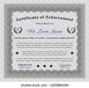 Grey Diploma template. Money design. Complex background. Vector illustration. 
