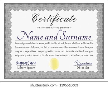 Grey Diploma template. Money Pattern. Printer friendly. Detailed. 