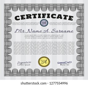 Grey Diploma template. Money Pattern design. Vector illustration. With linear background. 