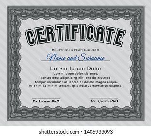 Grey Diploma template. Money Pattern design. Printer friendly. Vector illustration. 