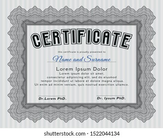 Grey Diploma template. Money Pattern design. Detailed. With guilloche pattern and background. 