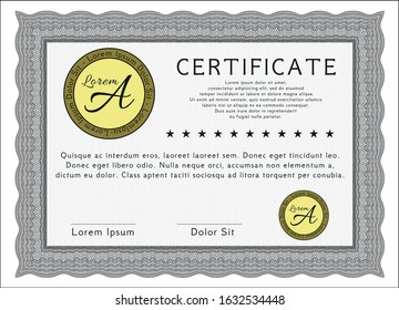 Grey Diploma template. Money Pattern. Detailed. With quality background. 