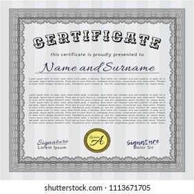 Grey Diploma template. Nice design. With complex linear background. Vector illustration. 