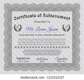 Grey Diploma template. Nice design. Detailed. With great quality guilloche pattern. 