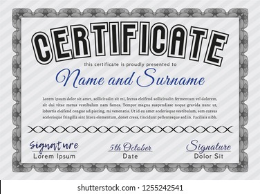 Grey Diploma template. Nice design. Detailed. With complex background. 