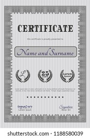 Grey Diploma template. Perfect design. Vector illustration. Easy to print. 