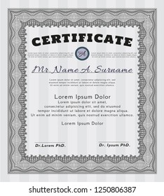 Grey Diploma template. Printer friendly. Nice design. Vector illustration. 