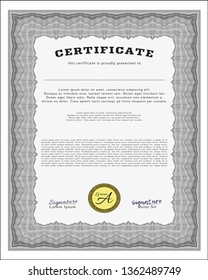Grey Diploma template. With quality background. Detailed. Lovely design. 