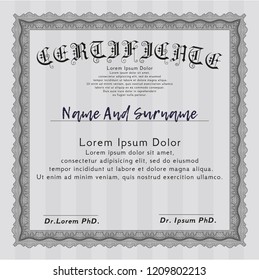 Grey Diploma template. Sophisticated design. Complex background. Vector illustration. 