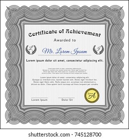 Grey Diploma template. Sophisticated design. With linear background. Customizable, Easy to edit and change colors. 