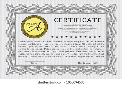 Grey Diploma template. Vector illustration. With guilloche pattern and background. Cordial design. 