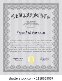 Grey Diploma template. Vector illustration. With guilloche pattern and background. Superior design. 