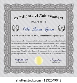 Grey Diploma template. Vector illustration. Easy to print. Money Pattern design. 