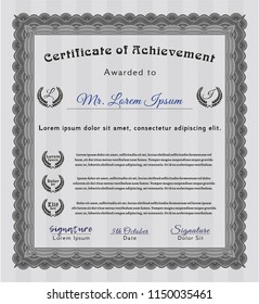 Grey Diploma template. Vector illustration. With background. Lovely design. 