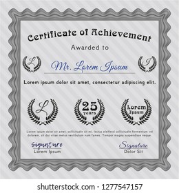 Grey Diploma template. Vector illustration. With great quality guilloche pattern. Artistry design. 