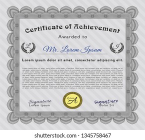 Grey Diploma template. Vector illustration. With background. Excellent design. 