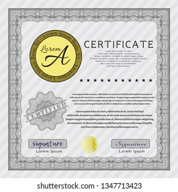 Grey Diploma template. Vector illustration. With great quality guilloche pattern. Perfect design. 