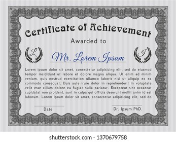 Grey Diploma template. Vector illustration. Printer friendly. Nice design. 