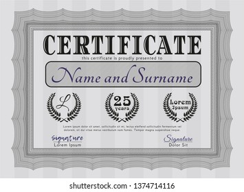 Grey Diploma template. Vector illustration. With linear background. Retro design. 