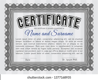 Grey Diploma template. Vector illustration. Printer friendly. Retro design. 