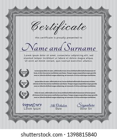 Grey Diploma template. Vector illustration. Easy to print. Retro design. 