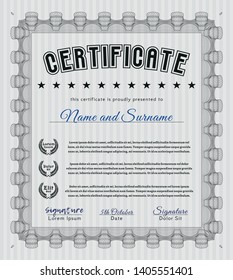 Grey Diploma template. Vector illustration. With guilloche pattern. Money Pattern. 