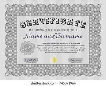 Grey Diploma. Vector illustration. With background. Money design. 