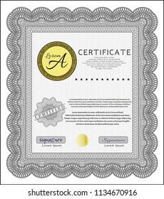 Grey Diploma. Vector illustration. With complex linear background. Sophisticated design. 