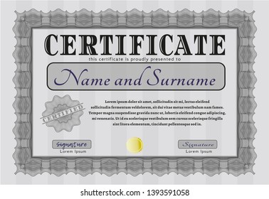 Grey Diploma. Vector illustration. With complex background. Superior design. 