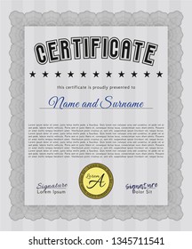 Grey Diploma. Vector illustration. Printer friendly. Sophisticated design. 