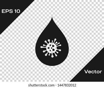 Grey Dirty water drop icon isolated on transparent background. Bacteria and germs, microorganism disease, cell cancer, microbe, virus, fungi.  Vector Illustration