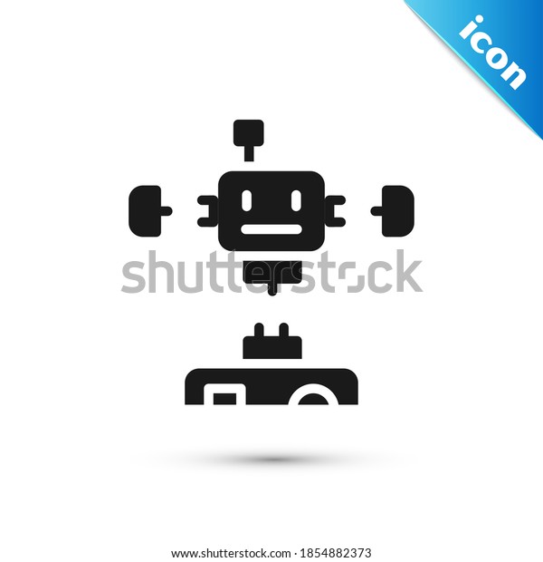 Grey Disassembled robot icon isolated on white\
background. Artificial intelligence, machine learning, cloud\
computing.  Vector