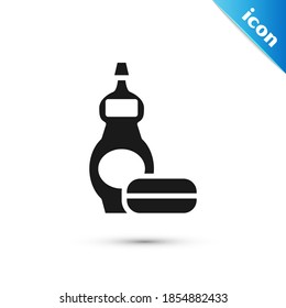 Grey Dishwashing liquid bottle icon isolated on white background. Liquid detergent for washing dishes.  Vector