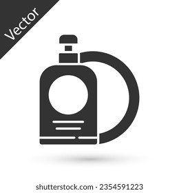 Grey Dishwashing liquid bottle and plate icon isolated on white background. Liquid detergent for washing dishes.  Vector Illustration