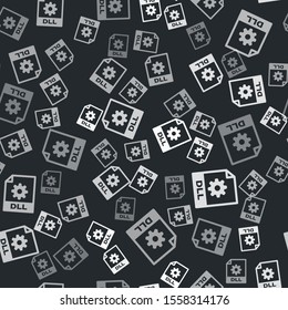 Grey DLL file document. Download dll button icon isolated seamless pattern on black background. DLL file symbol.  Vector Illustration