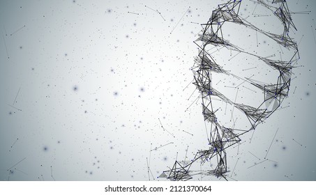 ADN gris con línea de polígono sobre fondo abstracto negro. Estructura de conexión. Antecedentes científicos vectoriales.